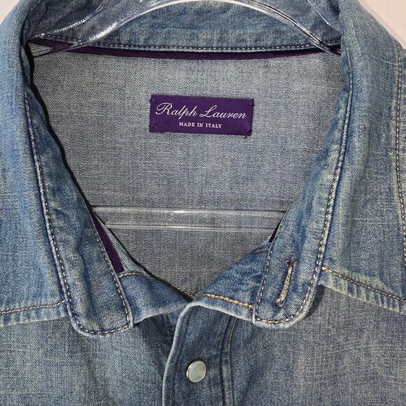 Ralph Lauren Purple Label Italian Made Western Denim Shirt Pearl Snap Men'sXXL - Picture 4 of 9